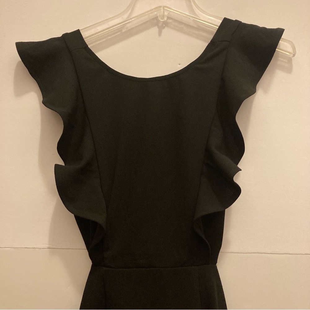 Forever 21 Sexy Fitted Black Dress Open Back Ruffle Bottom and Side Ruffle Top S
